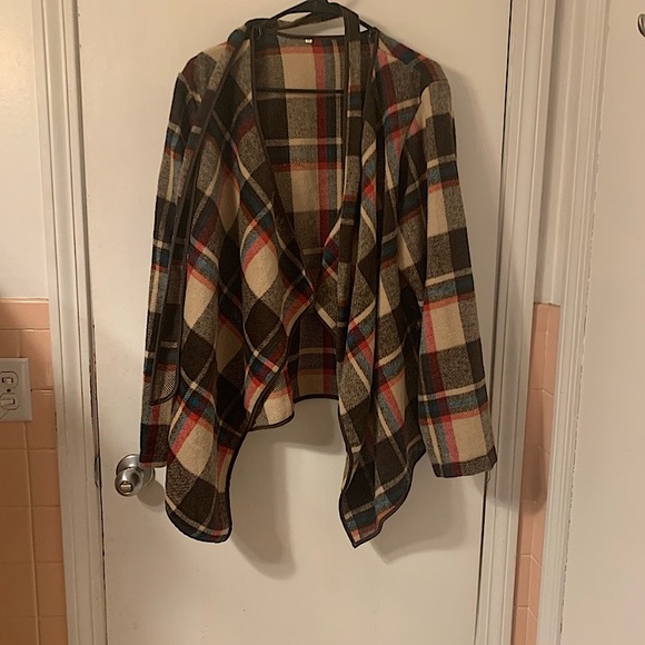Sweaters - Flannel Cardigan Jacket with Belt